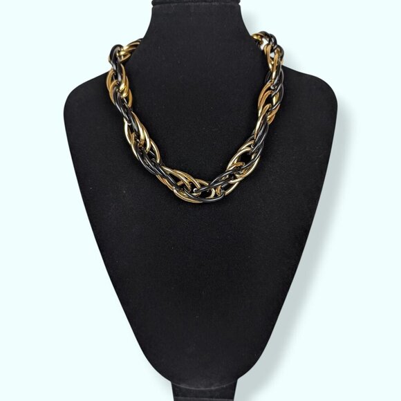 (2/$20) Vintage Gold & Black Triple Chain Necklace - Picture 2 of 5